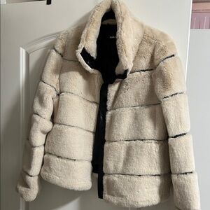Karl Lagerfeld Cream Teddy Jacket with Black Accents